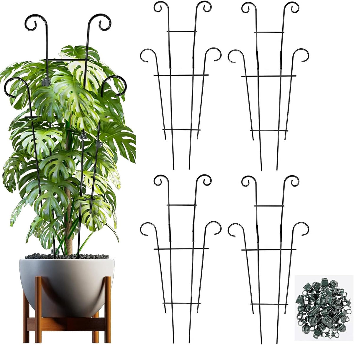 25.6" Metal Plant Trellis, 4 Pack Climbing Plant Support with Clips