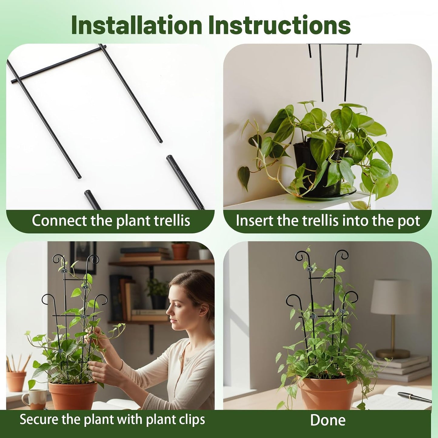 25.6" Metal Plant Trellis, 4 Pack Climbing Plant Support with Clips
