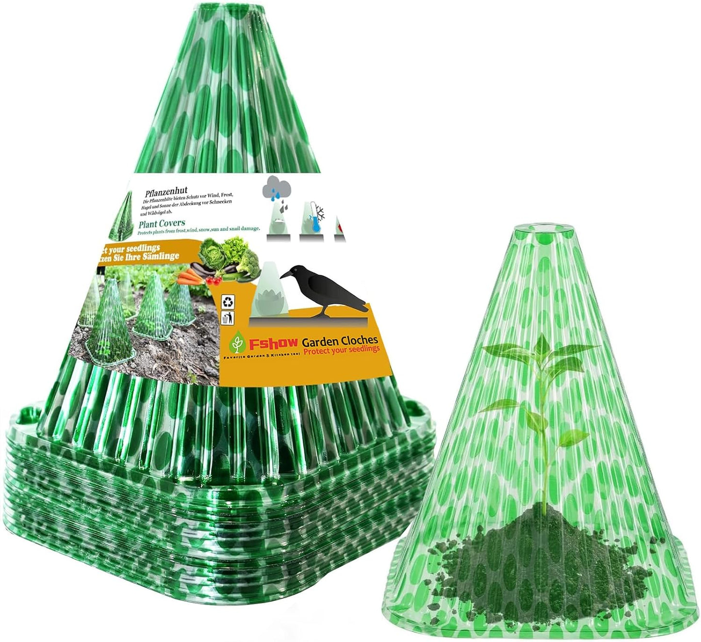 Garden Cloches,20 Pack Reusable Plant Bell Cover,Bell Jar Cloches for Protection Against Sun, Frost, Snails Etc. (Dark Green)