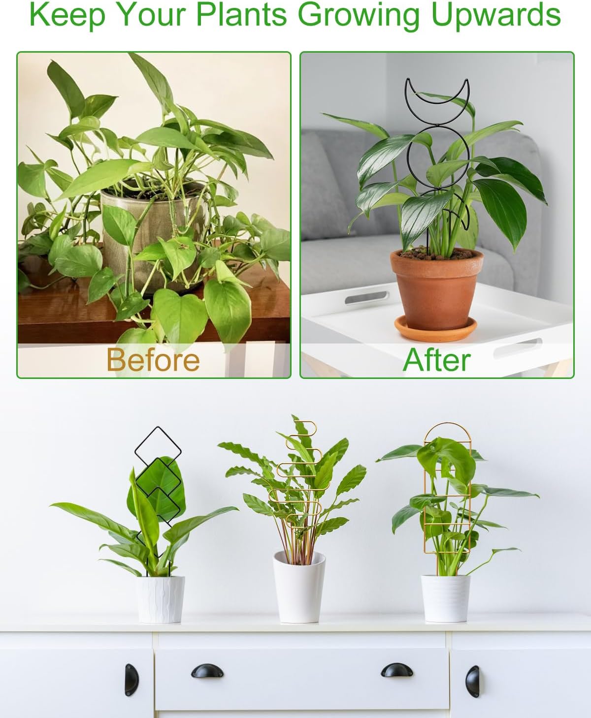 4 Pack Indoor Climbing Plant Trellis, Small Trellis for Potted Plants Outdoor, Metal Garden Trellis Plant Support Trellis with Different Patterns for Vine Ivy Flower (Golden)