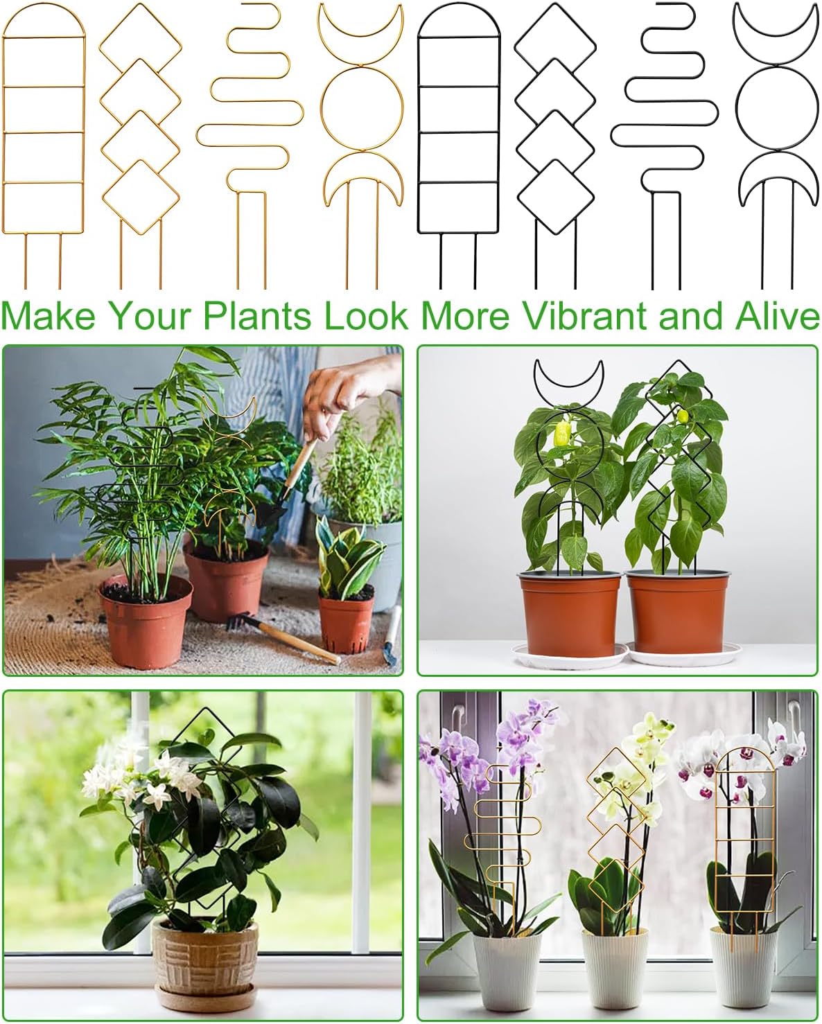 4 Pack Indoor Climbing Plant Trellis, Small Trellis for Potted Plants Outdoor, Metal Garden Trellis Plant Support Trellis with Different Patterns for Vine Ivy Flower (Golden)