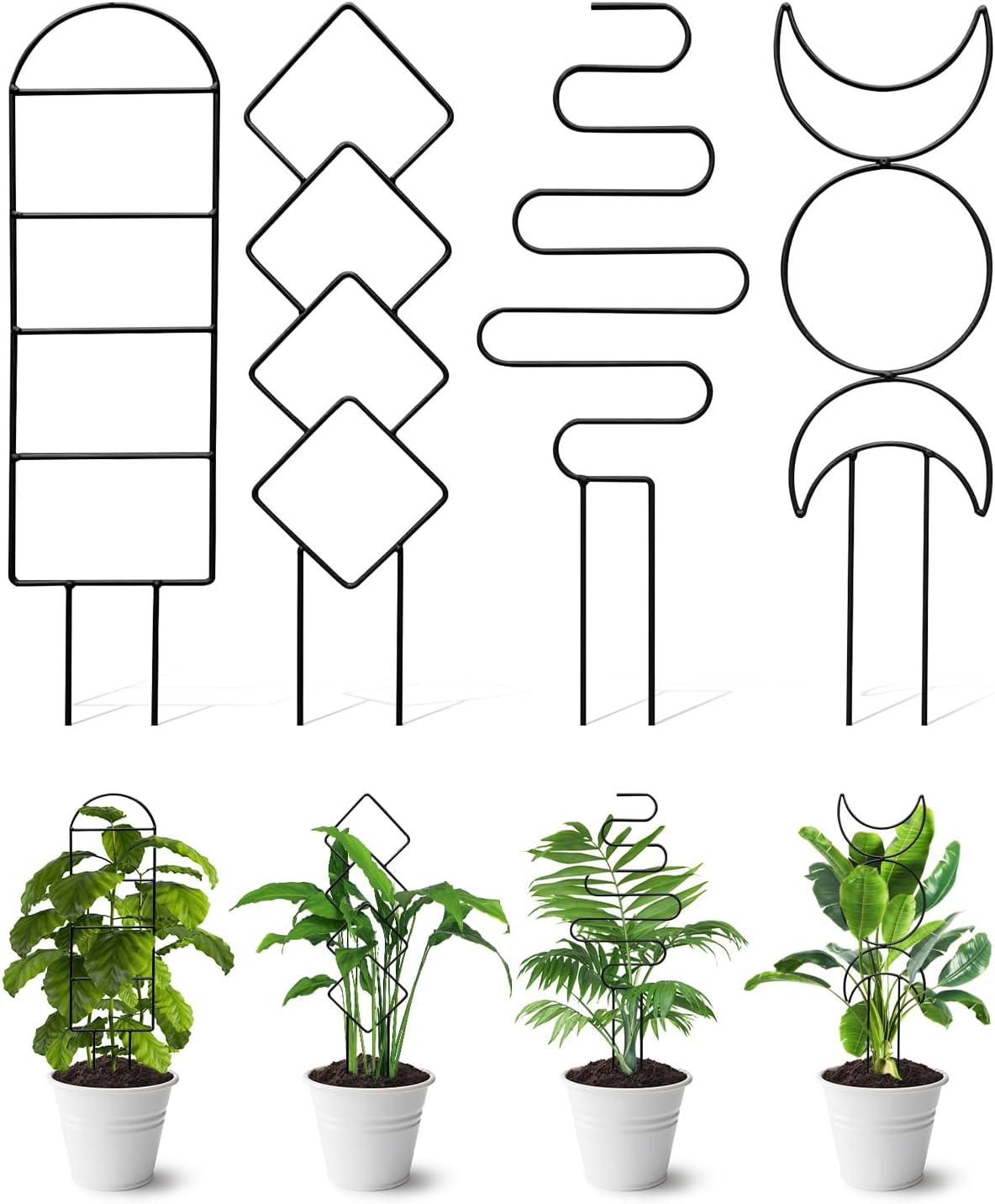 4 Pack Indoor Climbing Plant Trellis, Small Trellis for Potted Plants Outdoor, Metal Garden Trellis Plant Support Trellis with Different Patterns for Vine Ivy Flower (Golden)
