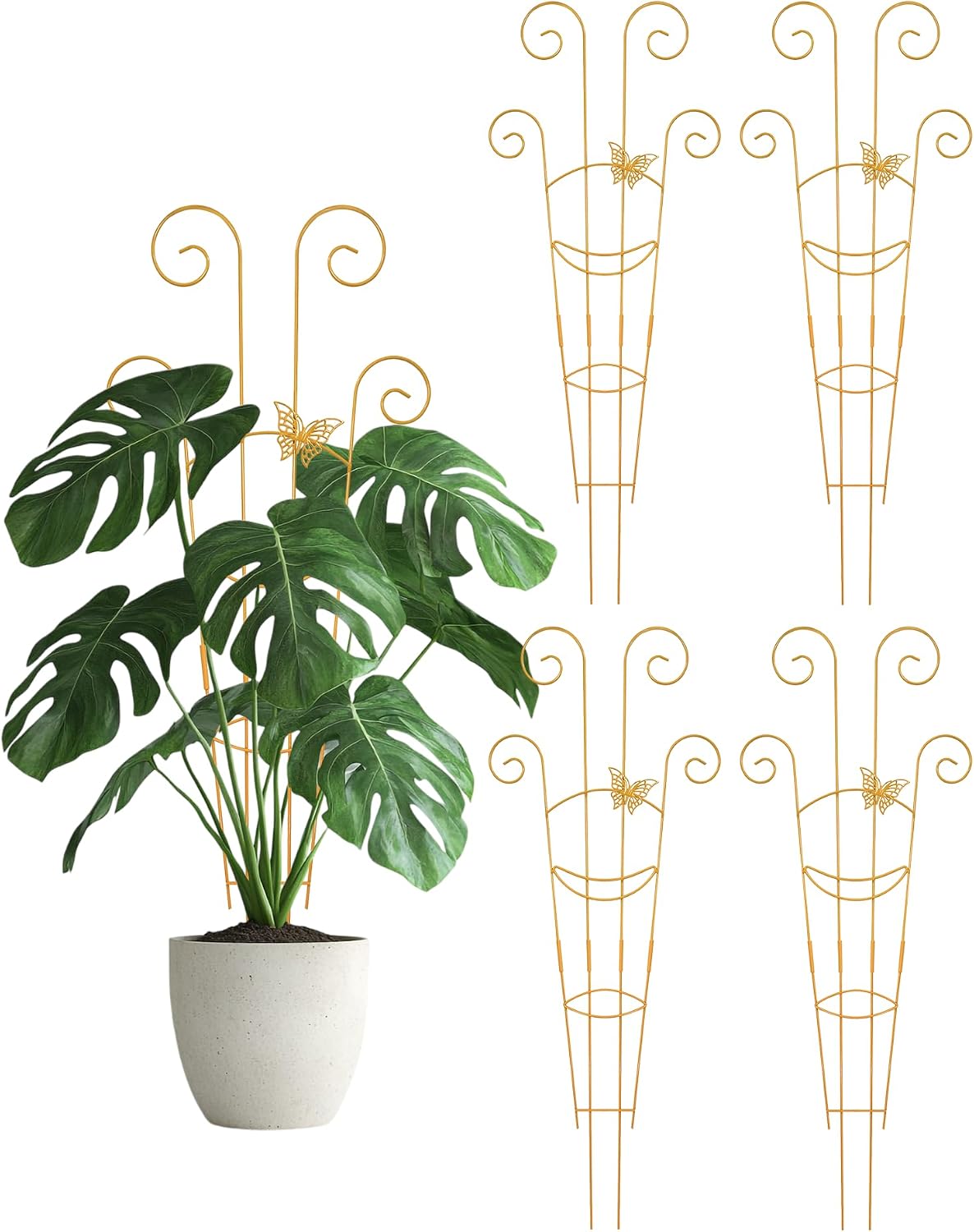 4 Pack Indoor Climbing Plant Trellis, Small Trellis for Potted Plants Outdoor, Metal Garden Trellis Plant Support Trellis with Different Patterns for Vine Ivy Flower (Golden)