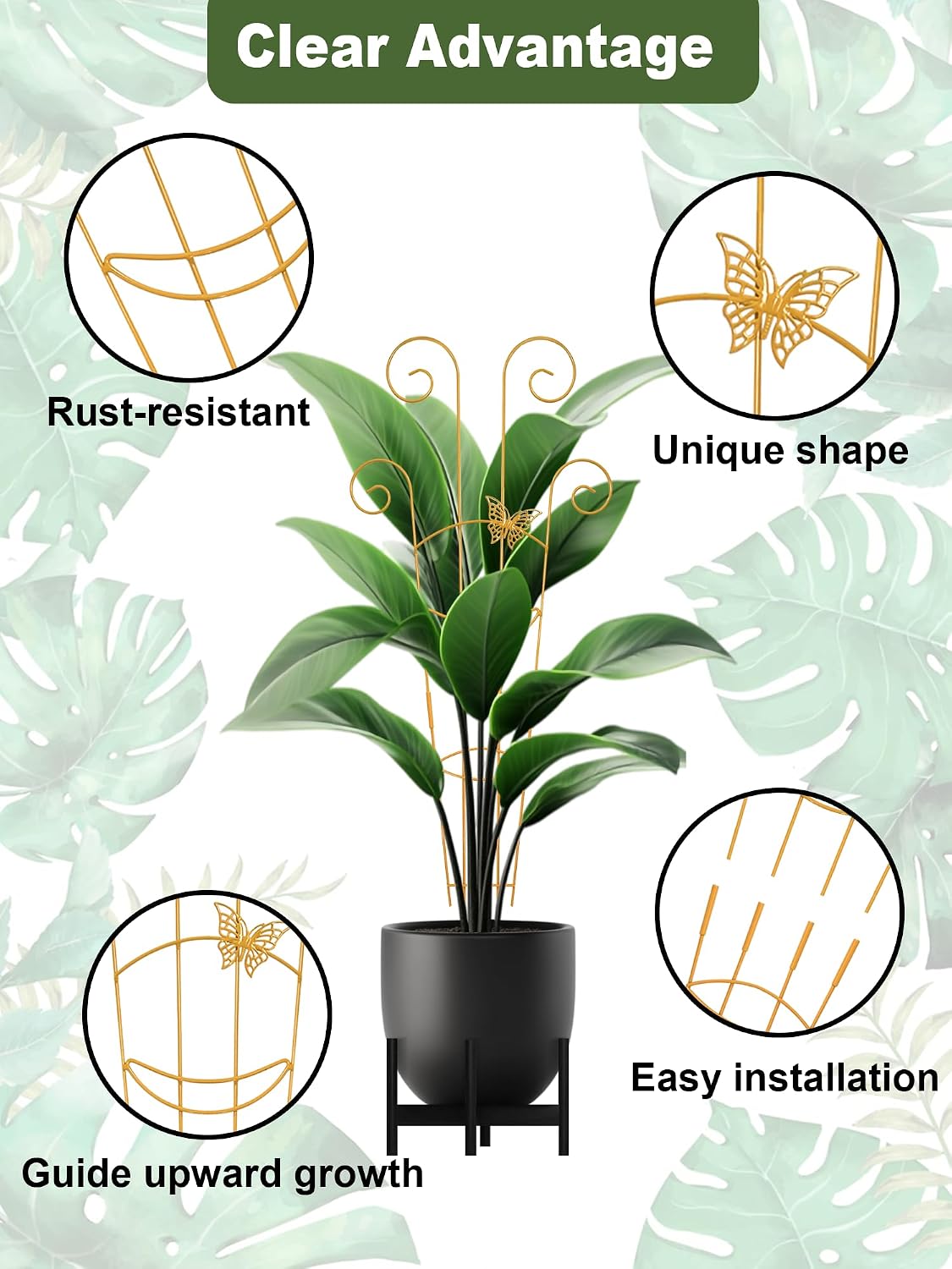 4 Pack Indoor Climbing Plant Trellis, Small Trellis for Potted Plants Outdoor, Metal Garden Trellis Plant Support Trellis with Different Patterns for Vine Ivy Flower (Golden)
