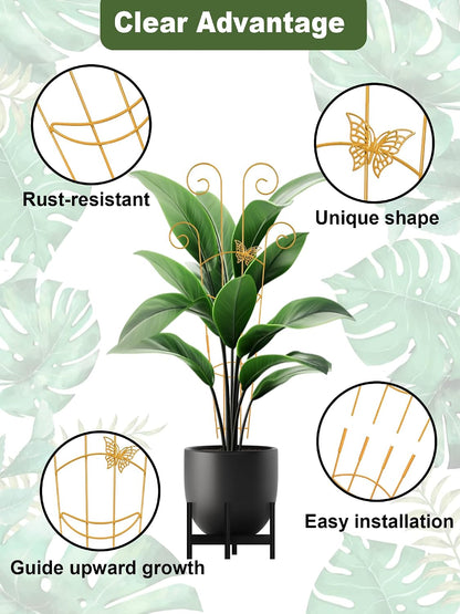 4 Pack Indoor Climbing Plant Trellis, Small Trellis for Potted Plants Outdoor, Metal Garden Trellis Plant Support Trellis with Different Patterns for Vine Ivy Flower (Golden)