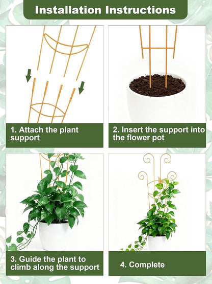 4 Pack Indoor Climbing Plant Trellis, Small Trellis for Potted Plants Outdoor, Metal Garden Trellis Plant Support Trellis with Different Patterns for Vine Ivy Flower (Golden)