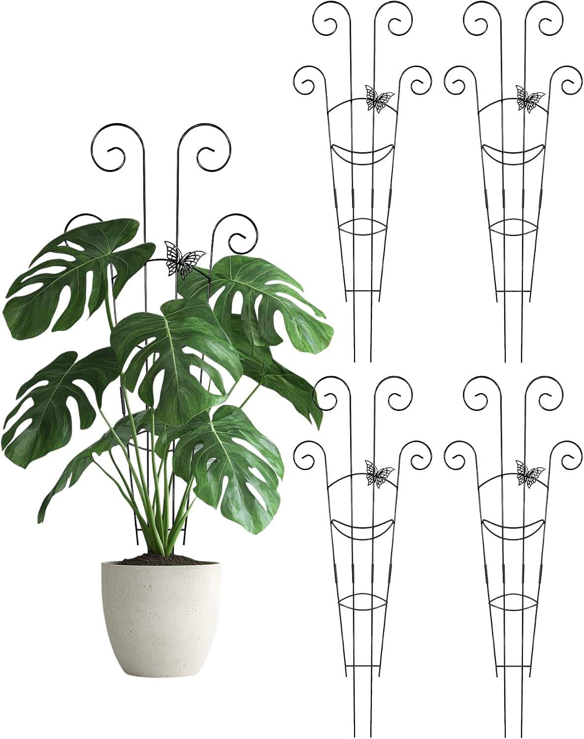 4 Pack Indoor Climbing Plant Trellis, Small Trellis for Potted Plants Outdoor, Metal Garden Trellis Plant Support Trellis with Different Patterns for Vine Ivy Flower (Golden)