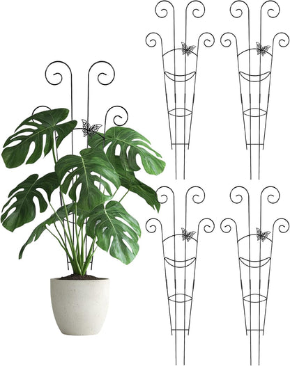 4 Pack Indoor Climbing Plant Trellis, Small Trellis for Potted Plants Outdoor, Metal Garden Trellis Plant Support Trellis with Different Patterns for Vine Ivy Flower (Golden)
