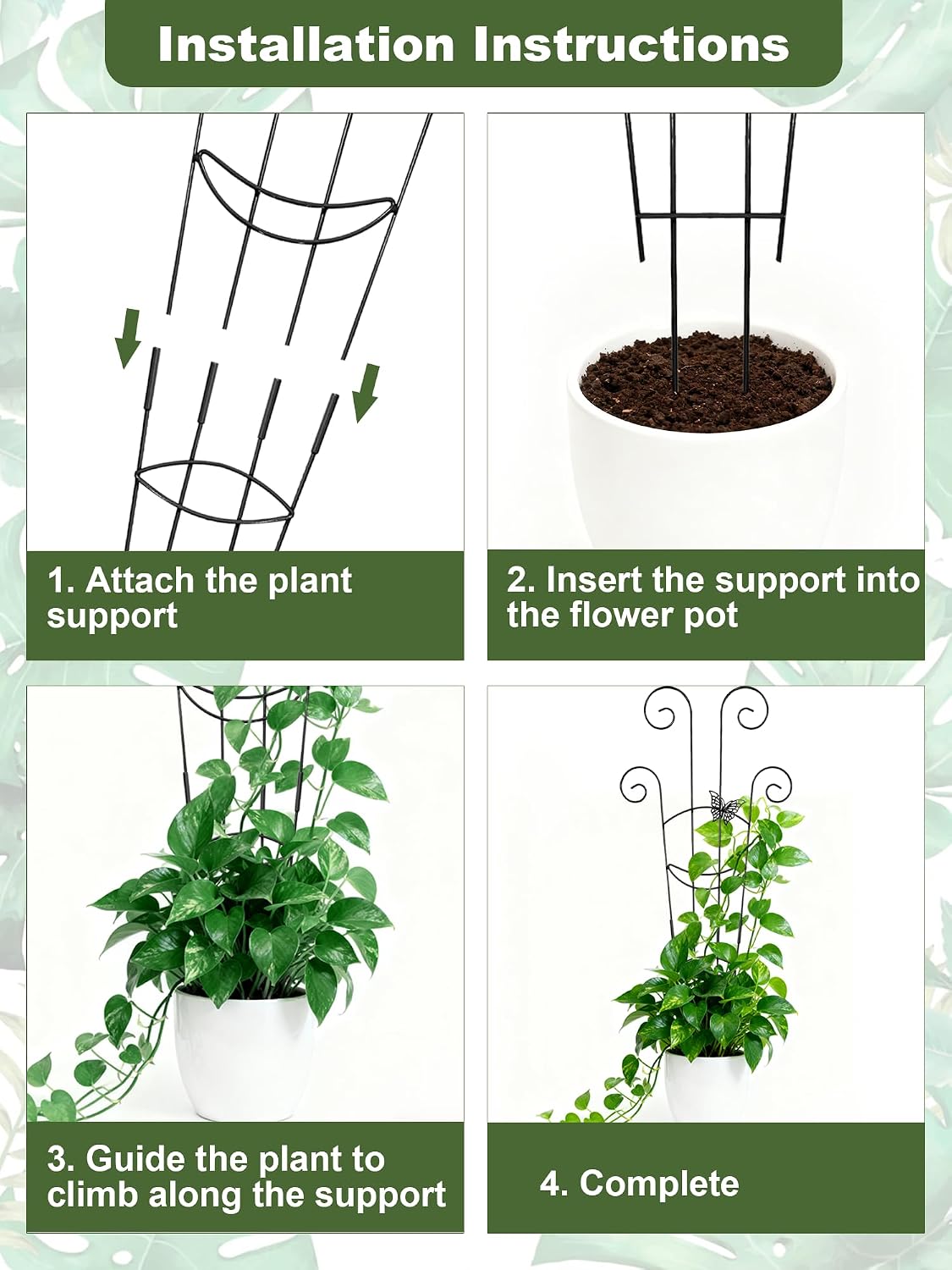 4 Pack Indoor Climbing Plant Trellis, Small Trellis for Potted Plants Outdoor, Metal Garden Trellis Plant Support Trellis with Different Patterns for Vine Ivy Flower (Golden)