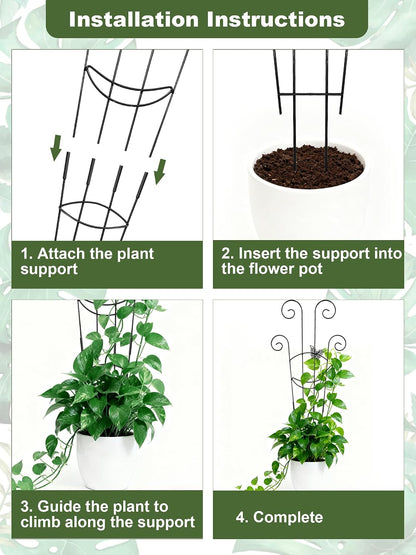 4 Pack Indoor Climbing Plant Trellis, Small Trellis for Potted Plants Outdoor, Metal Garden Trellis Plant Support Trellis with Different Patterns for Vine Ivy Flower (Golden)
