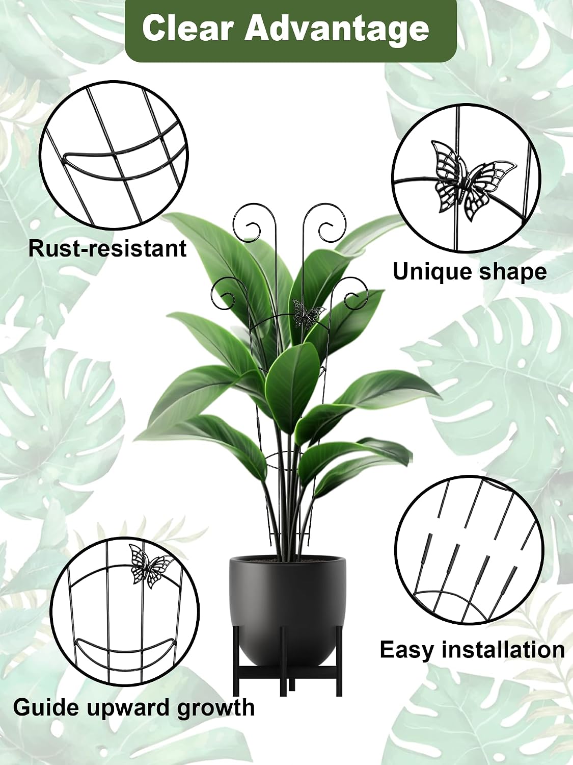 4 Pack Indoor Climbing Plant Trellis, Small Trellis for Potted Plants Outdoor, Metal Garden Trellis Plant Support Trellis with Different Patterns for Vine Ivy Flower (Golden)