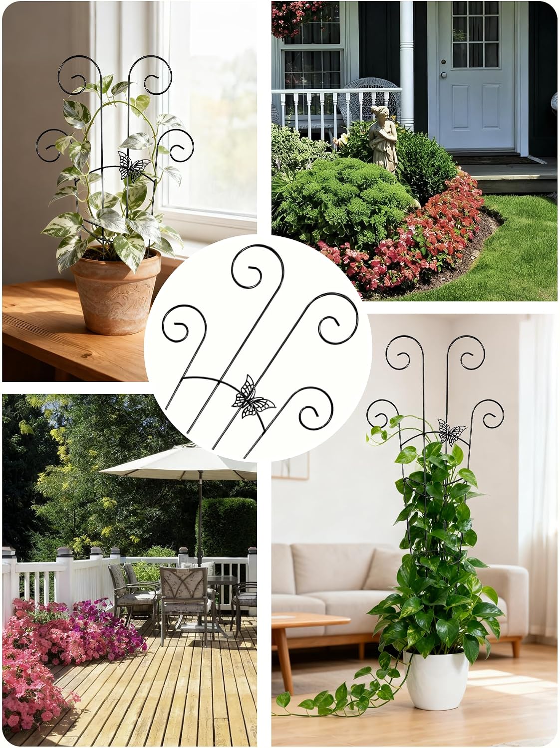 4 Pack Indoor Climbing Plant Trellis, Small Trellis for Potted Plants Outdoor, Metal Garden Trellis Plant Support Trellis with Different Patterns for Vine Ivy Flower (Golden)