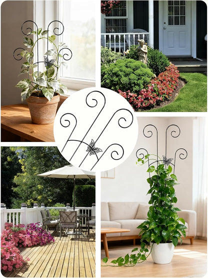 4 Pack Indoor Climbing Plant Trellis, Small Trellis for Potted Plants Outdoor, Metal Garden Trellis Plant Support Trellis with Different Patterns for Vine Ivy Flower (Golden)