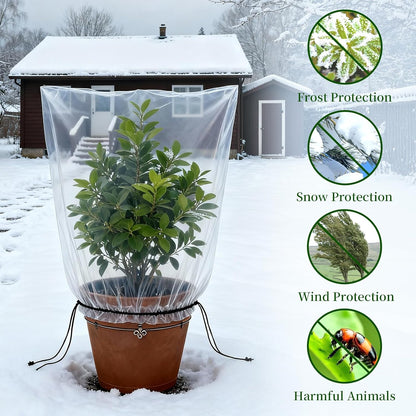 2 Pcs Winter Plant Covers Freeze Protection with Drawstring, 55.1"x78.7" Clear Plastic Film Shelter Bags, Waterproof Plant Frost Protection Covers for Outdoor Garden Shrubs Crops