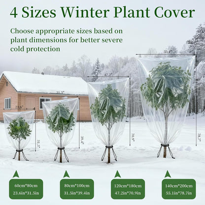 2 Pcs Winter Plant Covers Freeze Protection with Drawstring, 55.1"x78.7" Clear Plastic Film Shelter Bags, Waterproof Plant Frost Protection Covers for Outdoor Garden Shrubs Crops