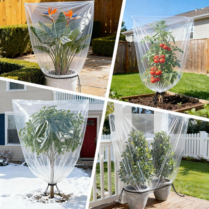 2 Pcs Winter Plant Covers Freeze Protection with Drawstring, 55.1"x78.7" Clear Plastic Film Shelter Bags, Waterproof Plant Frost Protection Covers for Outdoor Garden Shrubs Crops