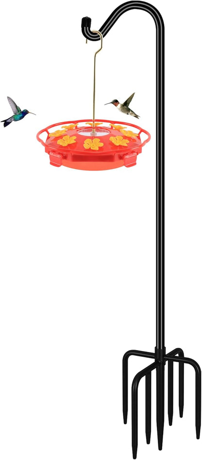 76'' Bird Feeder Pole, Heavy Duty Shepherds Hooks for Outdoor with 7-Prong Base, Adjustable Shepherds Hook for Hummingbird Feeder, Lanterns, Plants, Wedding Decor (1 Pack)