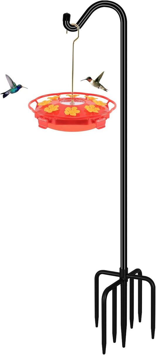76'' Bird Feeder Pole, Heavy Duty Shepherds Hooks for Outdoor with 7-Prong Base, Adjustable Shepherds Hook for Hummingbird Feeder, Lanterns, Plants, Wedding Decor (1 Pack)