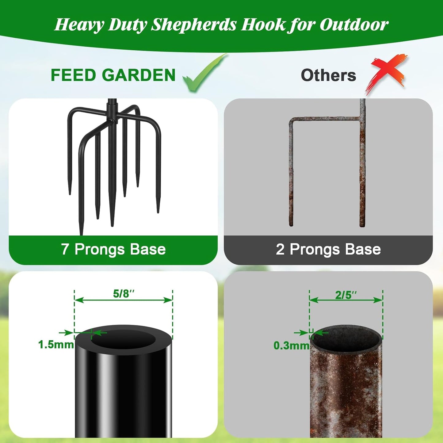 76'' Bird Feeder Pole, Heavy Duty Shepherds Hooks for Outdoor with 7-Prong Base, Adjustable Shepherds Hook for Hummingbird Feeder, Lanterns, Plants, Wedding Decor (1 Pack)