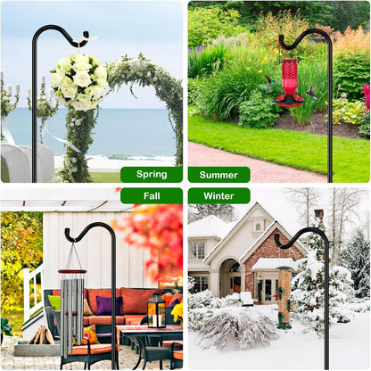 76'' Bird Feeder Pole, Heavy Duty Shepherds Hooks for Outdoor with 7-Prong Base, Adjustable Shepherds Hook for Hummingbird Feeder, Lanterns, Plants, Wedding Decor (1 Pack)