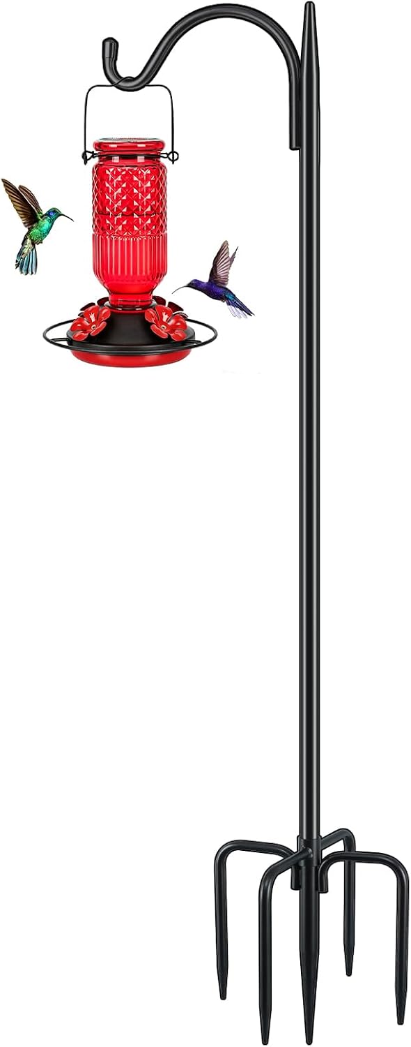 76'' Bird Feeder Pole, Heavy Duty Shepherds Hooks for Outdoor with 7-Prong Base, Adjustable Shepherds Hook for Hummingbird Feeder, Lanterns, Plants, Wedding Decor (1 Pack)