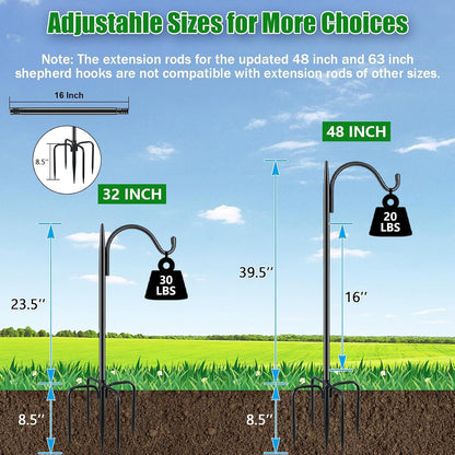 76'' Bird Feeder Pole, Heavy Duty Shepherds Hooks for Outdoor with 7-Prong Base, Adjustable Shepherds Hook for Hummingbird Feeder, Lanterns, Plants, Wedding Decor (1 Pack)