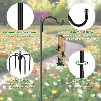 76'' Bird Feeder Pole, Heavy Duty Shepherds Hooks for Outdoor with 7-Prong Base, Adjustable Shepherds Hook for Hummingbird Feeder, Lanterns, Plants, Wedding Decor (1 Pack)