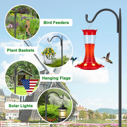 76'' Bird Feeder Pole, Heavy Duty Shepherds Hooks for Outdoor with 7-Prong Base, Adjustable Shepherds Hook for Hummingbird Feeder, Lanterns, Plants, Wedding Decor (1 Pack)