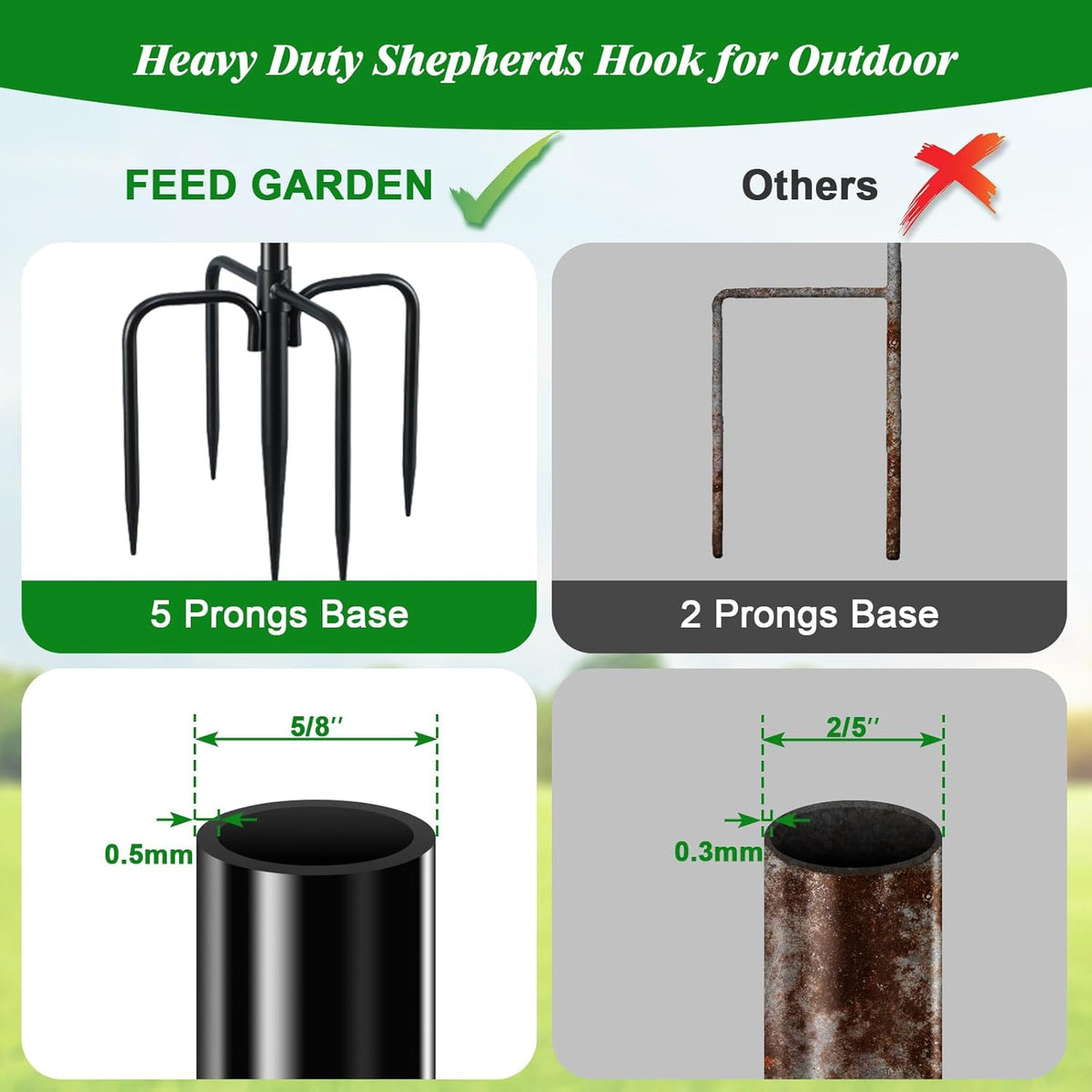 76'' Bird Feeder Pole, Heavy Duty Shepherds Hooks for Outdoor with 7-Prong Base, Adjustable Shepherds Hook for Hummingbird Feeder, Lanterns, Plants, Wedding Decor (1 Pack)