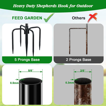 76'' Bird Feeder Pole, Heavy Duty Shepherds Hooks for Outdoor with 7-Prong Base, Adjustable Shepherds Hook for Hummingbird Feeder, Lanterns, Plants, Wedding Decor (1 Pack)