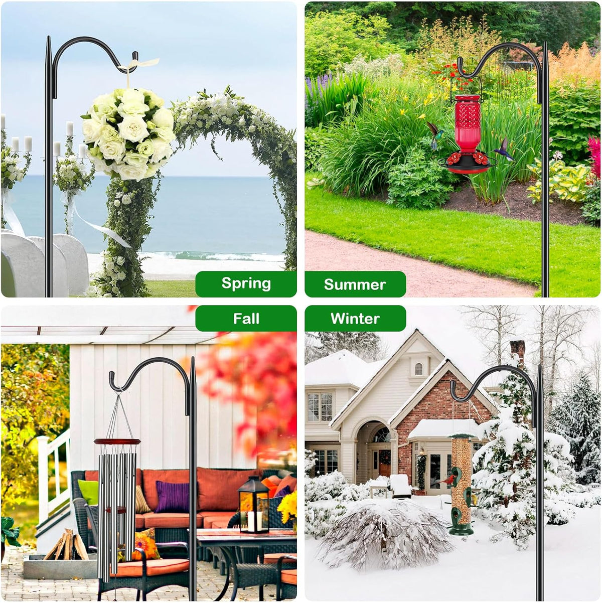 76'' Bird Feeder Pole, Heavy Duty Shepherds Hooks for Outdoor with 7-Prong Base, Adjustable Shepherds Hook for Hummingbird Feeder, Lanterns, Plants, Wedding Decor (1 Pack)