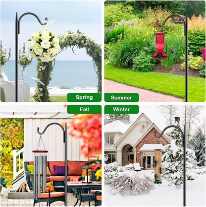 76'' Bird Feeder Pole, Heavy Duty Shepherds Hooks for Outdoor with 7-Prong Base, Adjustable Shepherds Hook for Hummingbird Feeder, Lanterns, Plants, Wedding Decor (1 Pack)