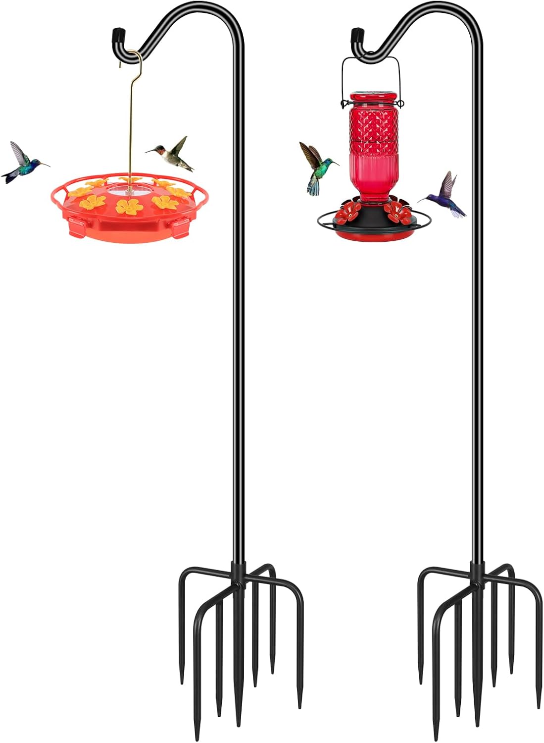 76'' Bird Feeder Pole, Heavy Duty Shepherds Hooks for Outdoor with 7-Prong Base, Adjustable Shepherds Hook for Hummingbird Feeder, Lanterns, Plants, Wedding Decor (1 Pack)