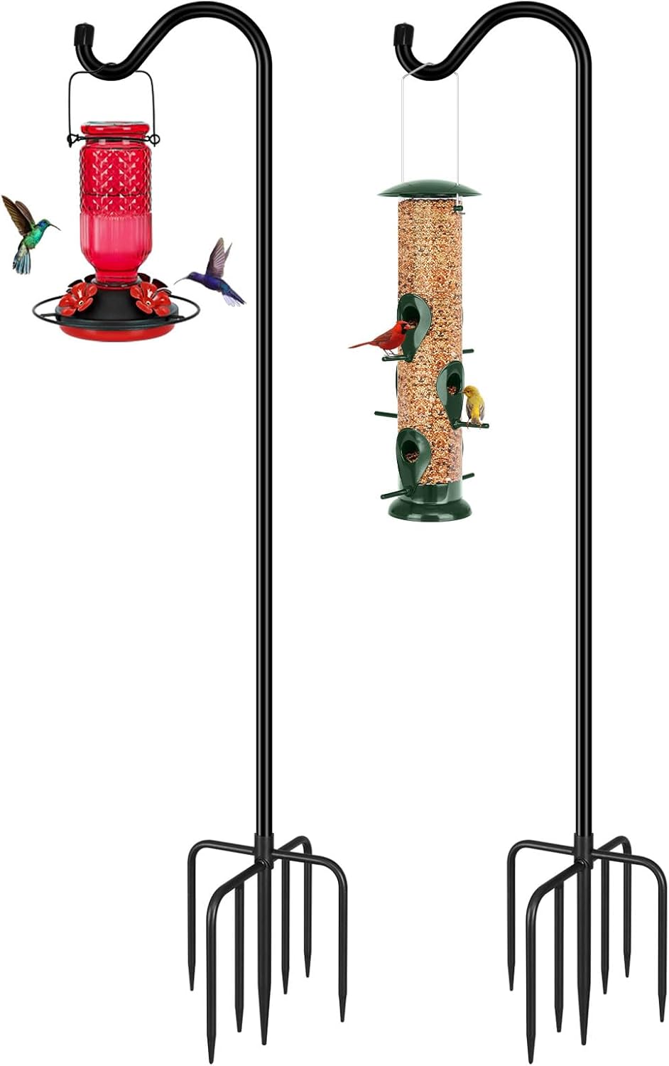 76'' Bird Feeder Pole, Heavy Duty Shepherds Hooks for Outdoor with 7-Prong Base, Adjustable Shepherds Hook for Hummingbird Feeder, Lanterns, Plants, Wedding Decor (1 Pack)
