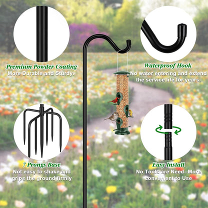 76'' Bird Feeder Pole, Heavy Duty Shepherds Hooks for Outdoor with 7-Prong Base, Adjustable Shepherds Hook for Hummingbird Feeder, Lanterns, Plants, Wedding Decor (1 Pack)