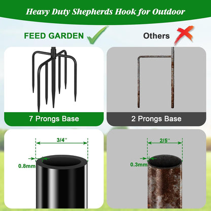 76'' Bird Feeder Pole, Heavy Duty Shepherds Hooks for Outdoor with 7-Prong Base, Adjustable Shepherds Hook for Hummingbird Feeder, Lanterns, Plants, Wedding Decor (1 Pack)