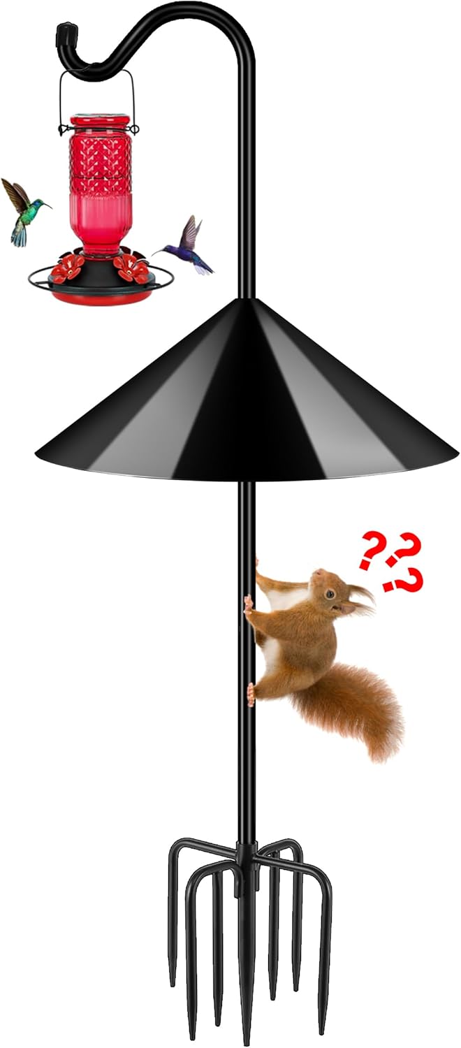 76'' Bird Feeder Pole, Heavy Duty Shepherds Hooks for Outdoor with 7-Prong Base, Adjustable Shepherds Hook for Hummingbird Feeder, Lanterns, Plants, Wedding Decor (1 Pack)