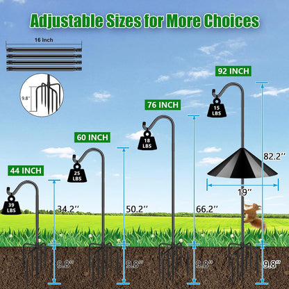 76'' Bird Feeder Pole, Heavy Duty Shepherds Hooks for Outdoor with 7-Prong Base, Adjustable Shepherds Hook for Hummingbird Feeder, Lanterns, Plants, Wedding Decor (1 Pack)