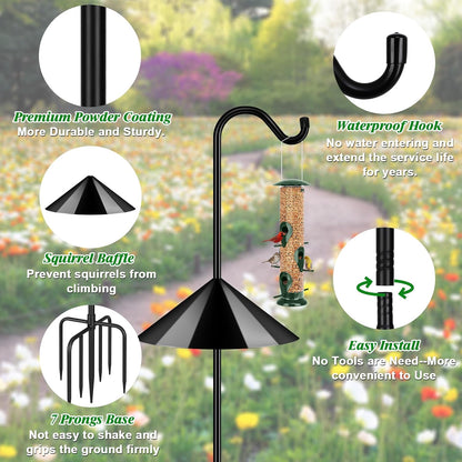 76'' Bird Feeder Pole, Heavy Duty Shepherds Hooks for Outdoor with 7-Prong Base, Adjustable Shepherds Hook for Hummingbird Feeder, Lanterns, Plants, Wedding Decor (1 Pack)