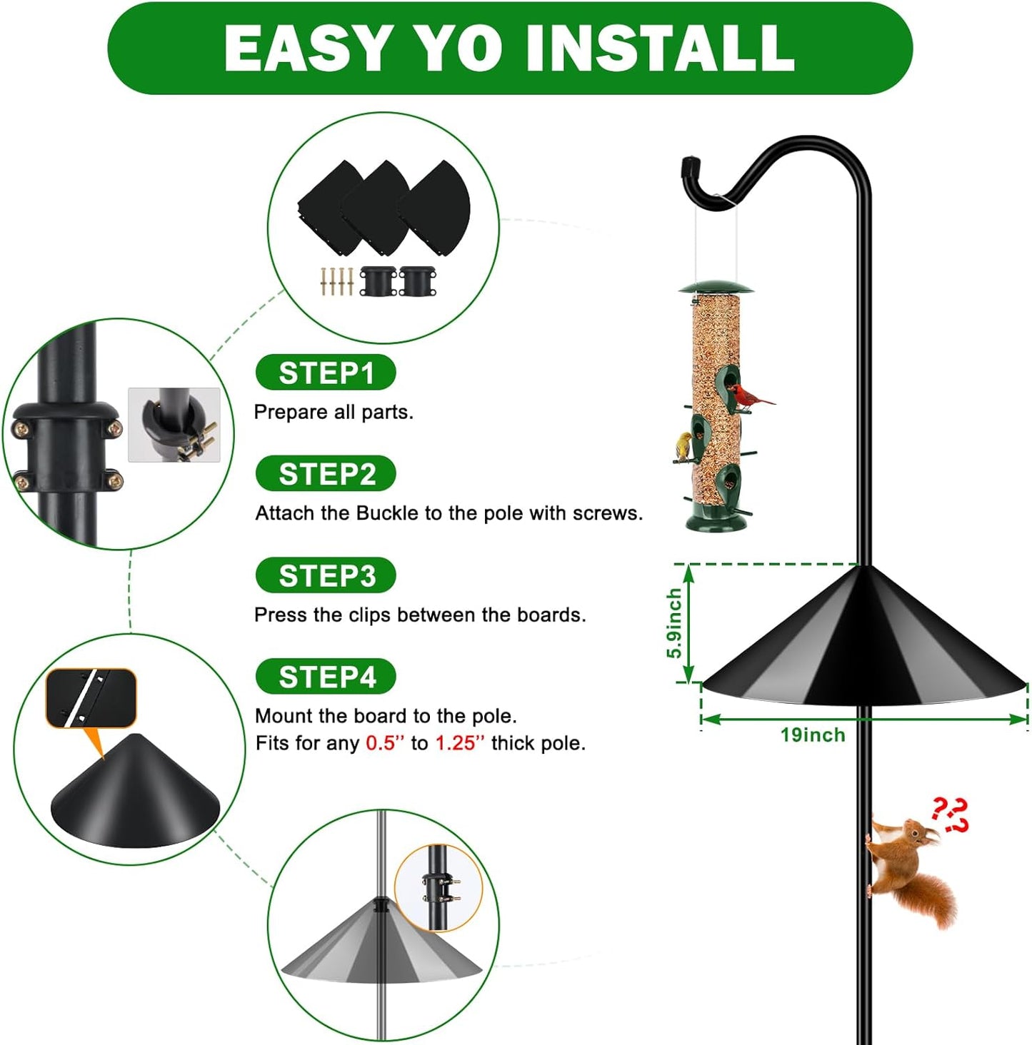 76'' Bird Feeder Pole, Heavy Duty Shepherds Hooks for Outdoor with 7-Prong Base, Adjustable Shepherds Hook for Hummingbird Feeder, Lanterns, Plants, Wedding Decor (1 Pack)