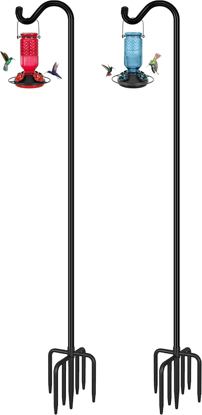 76'' Bird Feeder Pole, Heavy Duty Shepherds Hooks for Outdoor with 7-Prong Base, Adjustable Shepherds Hook for Hummingbird Feeder, Lanterns, Plants, Wedding Decor (1 Pack)