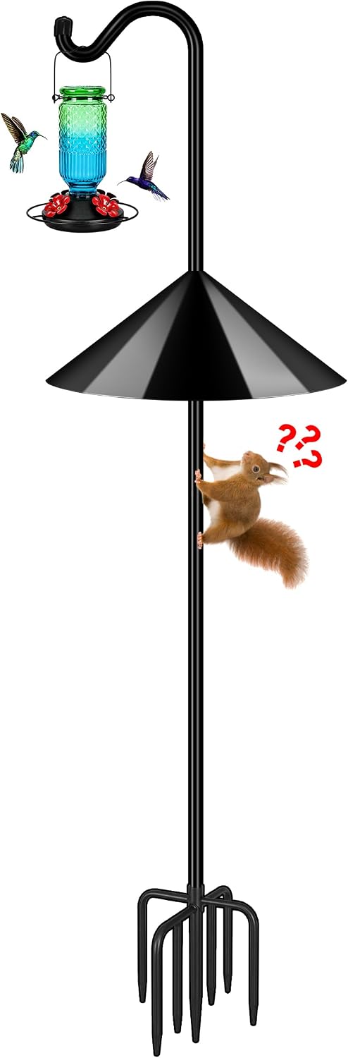 76'' Bird Feeder Pole, Heavy Duty Shepherds Hooks for Outdoor with 7-Prong Base, Adjustable Shepherds Hook for Hummingbird Feeder, Lanterns, Plants, Wedding Decor (1 Pack)