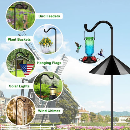 76'' Bird Feeder Pole, Heavy Duty Shepherds Hooks for Outdoor with 7-Prong Base, Adjustable Shepherds Hook for Hummingbird Feeder, Lanterns, Plants, Wedding Decor (1 Pack)