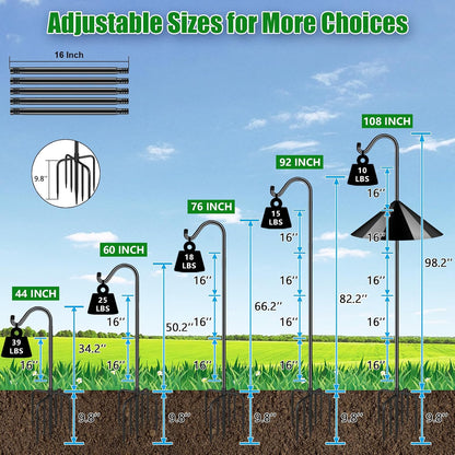 76'' Bird Feeder Pole, Heavy Duty Shepherds Hooks for Outdoor with 7-Prong Base, Adjustable Shepherds Hook for Hummingbird Feeder, Lanterns, Plants, Wedding Decor (1 Pack)