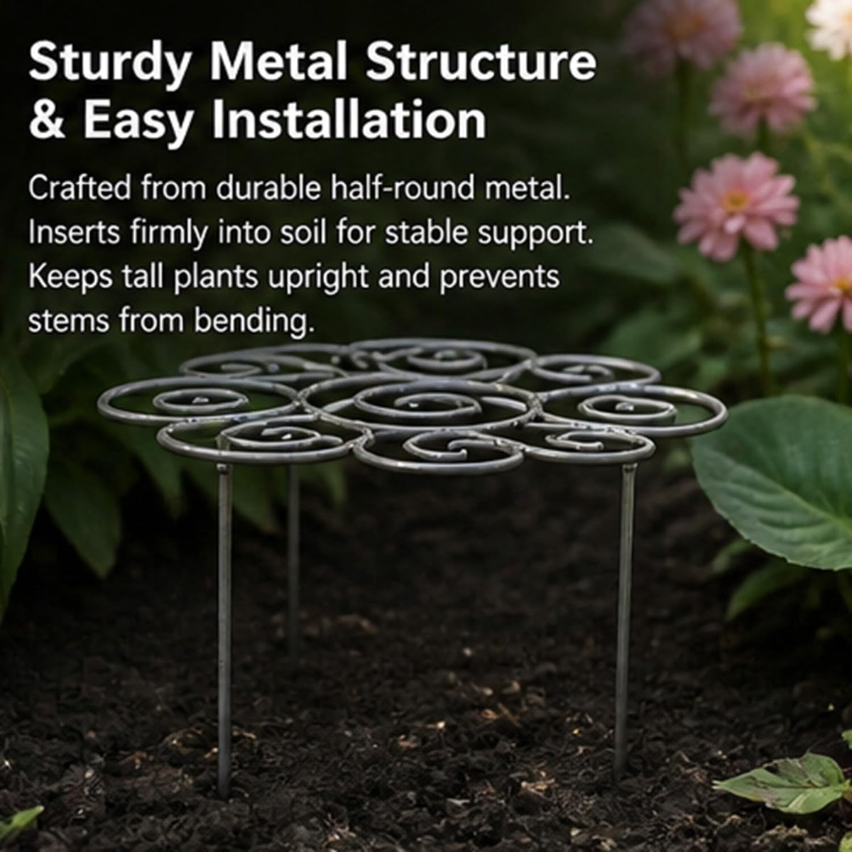 Peony Cages and Supports, Metal Plant Support Ring for Garden, Peonies Cages and Supports, Stackable Houseplant Stake, Dahlia Cage, Outdoor Orchid Clip (L-17.3")