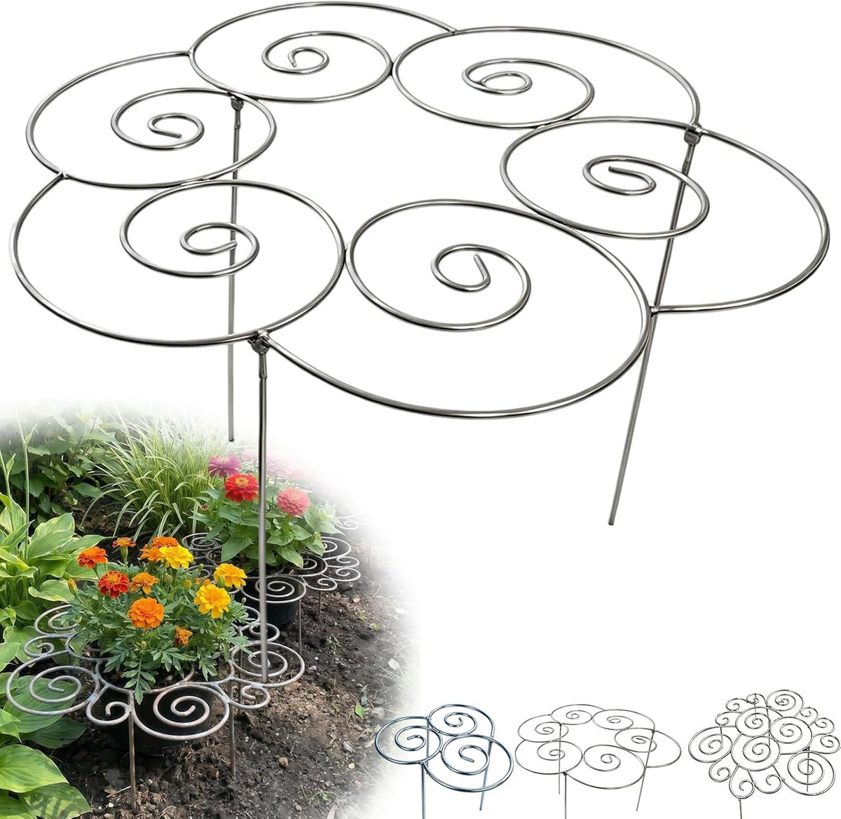 Peony Cages and Supports, Metal Plant Support Ring for Garden, Peonies Cages and Supports, Stackable Houseplant Stake, Dahlia Cage, Outdoor Orchid Clip (L-17.3")