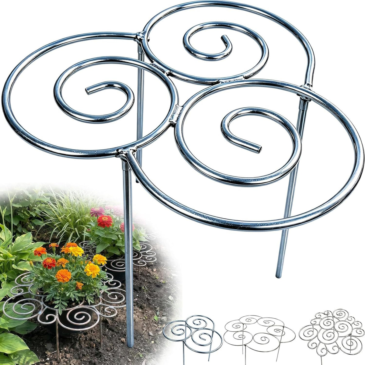 Peony Cages and Supports, Metal Plant Support Ring for Garden, Peonies Cages and Supports, Stackable Houseplant Stake, Dahlia Cage, Outdoor Orchid Clip (L-17.3")