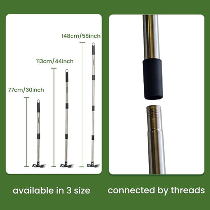 2 in 1 Stand Up Weed Puller Tool, Adjustable Bamboo Long Handle Weeder with 4-Claw Remover & 6-Tine Garden Hoe Rake, Detachable Extendable Gardening Tool for Yard Lawn Soil Loosening Planting