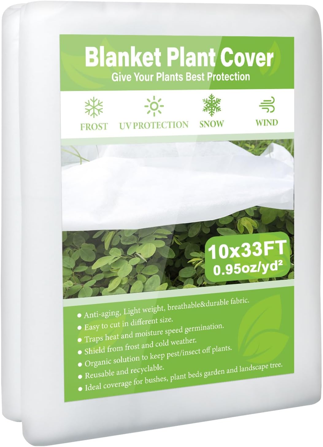 Plant Covers Freeze Protection, 10Ft x 33Ft 0.95 oz/yd² Floating Row Cover for Outdoor Plants, Garden Fabric Cover for Winter, Frost Cloth Freeze Protection Cover
