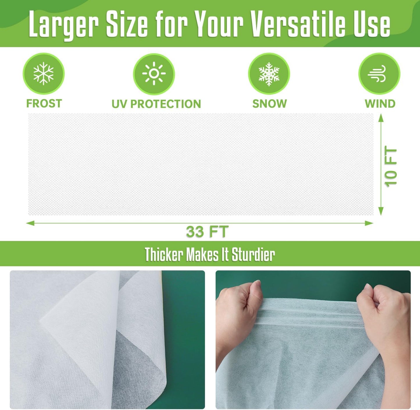 Plant Covers Freeze Protection, 10Ft x 33Ft 0.95 oz/yd² Floating Row Cover for Outdoor Plants, Garden Fabric Cover for Winter, Frost Cloth Freeze Protection Cover